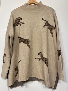Leopard Print Beige Sweater/cape size large